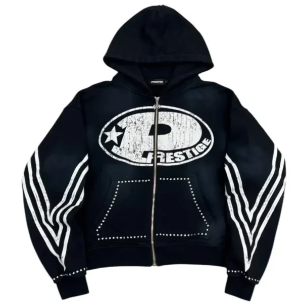 Prestige P Logo Rhinestone Hoodie Black