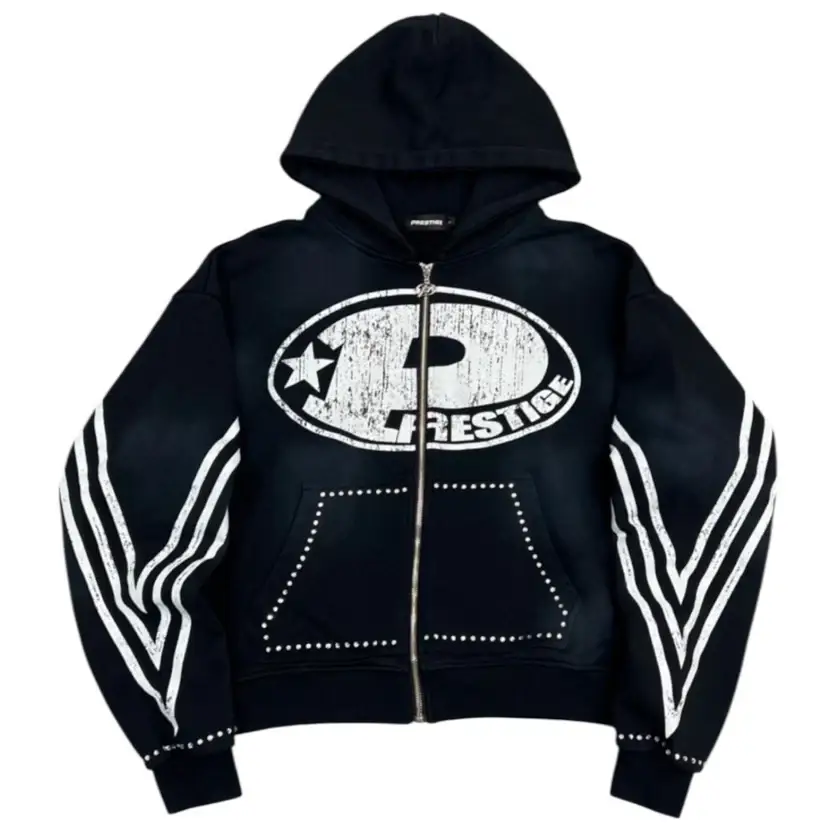 Prestige P Logo Rhinestone Hoodie Black