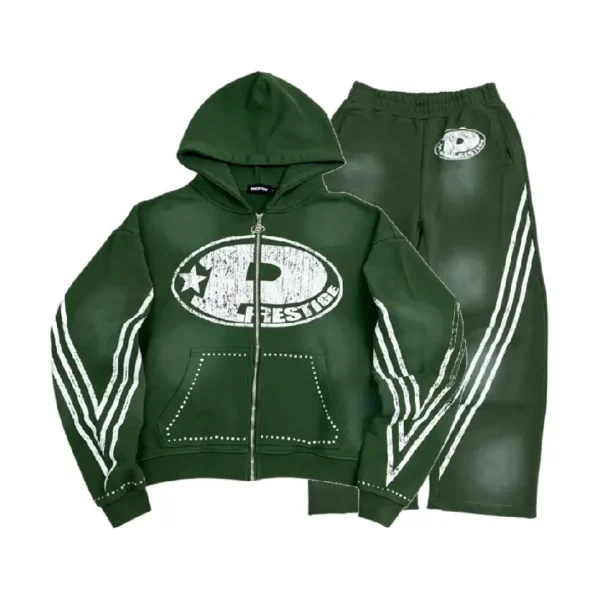 Prestige P Logo Rhinestone Tracksuit Green (2)